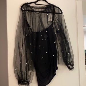 Black with pearls Inc top